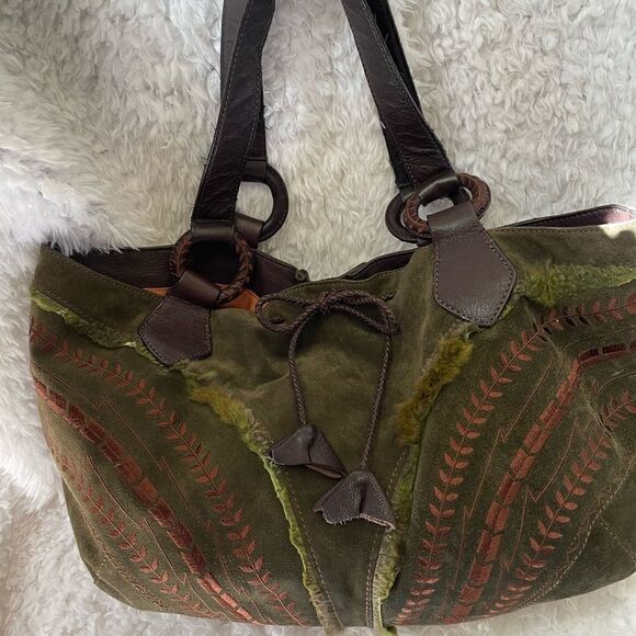 Maxx New York Hobo satchel leather suede olive green brown strap & embro… - Picture 7 of 15